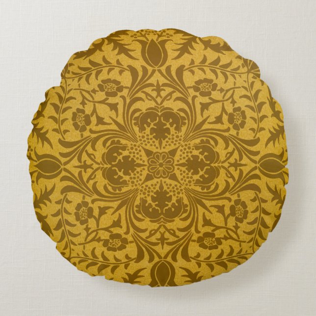 Ornate gold floral pattern with symmetrical rundes kissen (Vorderseite)