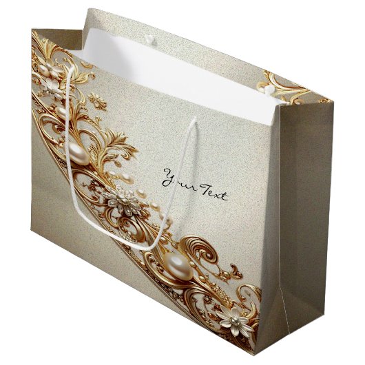 Ornate Gold Flourish Gift Bag Große Geschenktüte (Vorderseite Schrägansicht)