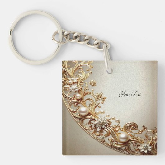 Ornate Gold Flourish Keychain Schlüsselanhänger (Vorderseite)