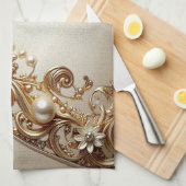 Ornate Gold Flourish Kitchen Towel Geschirrtuch (Viertel Falte)