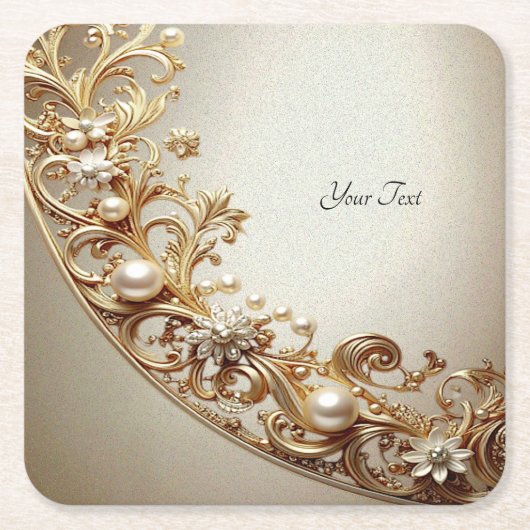 Ornate Gold Flourish Paper Coaster Rechteckiger Pappuntersetzer (Vorderseite)