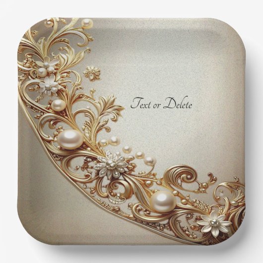 Ornate Gold Flourish Paper Plate Pappteller (Vorderseite)