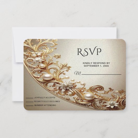 Ornate Gold Flourish RSVP Card Karte (Vorderseite)