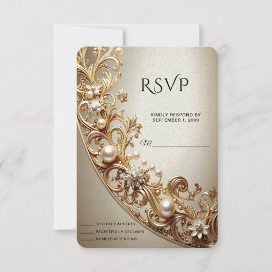 Ornate Gold Flourish RSVP Card Karte (Vorderseite)