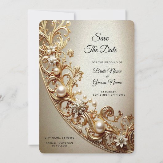 Ornate Gold Flourish Save The Date (Vorderseite)