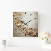 Ornate Gold Flourish Wall Clock Quadratische Wanduhr (Zuhause)