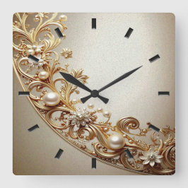 Ornate Gold Flourish Wall Clock Quadratische Wanduhr