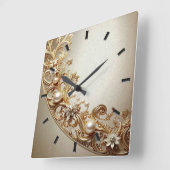 Ornate Gold Flourish Wall Clock Quadratische Wanduhr (Winkel)