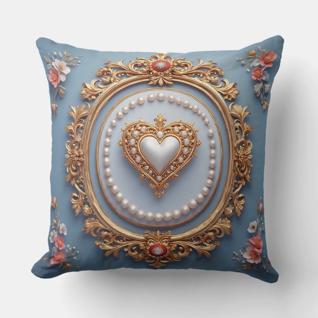 Ornate Gold Frame With Heart Gem Kissen (Vorderseite)