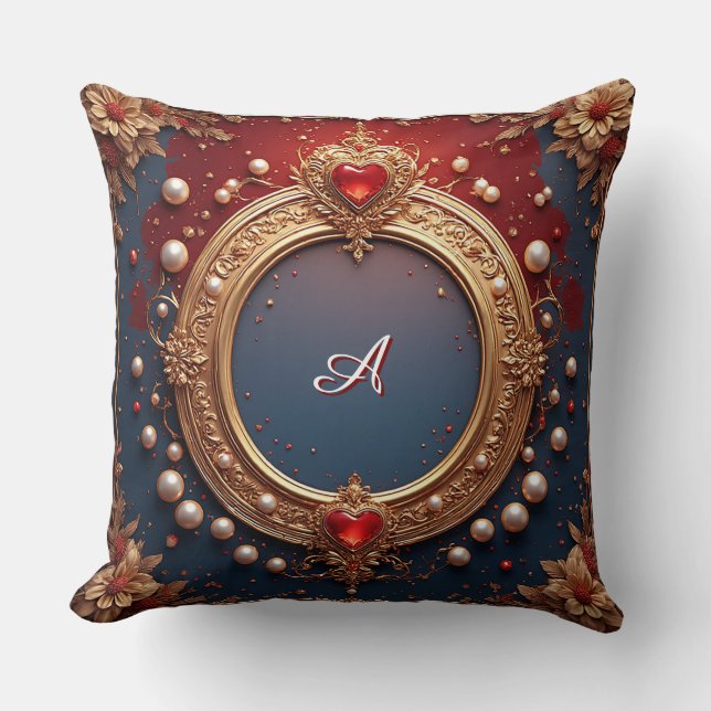 Ornate Gold Frame With Heart Gem Kissen (Vorderseite)