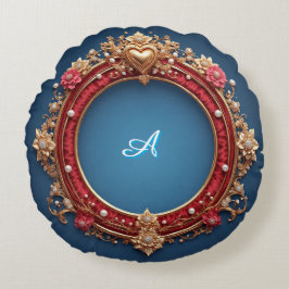 Ornate Gold Frame With Heart Gem Rundes Kissen