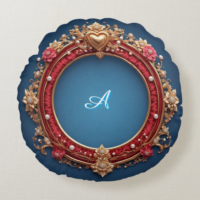 Ornate Gold Frame With Heart Gem Rundes Kissen (Vorderseite)