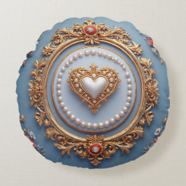 Ornate Gold Frame With Heart Gem Rundes Kissen