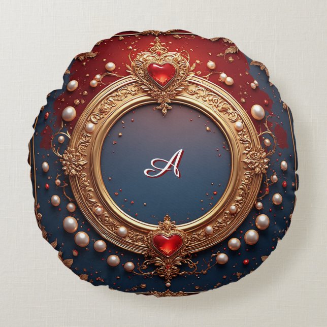 Ornate Gold Frame With Heart Gem Rundes Kissen (Vorderseite)