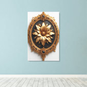 Ornate Gold Frame With Large Metallic Flower Medal Leinwanddruck (Insitu (Holzboden))