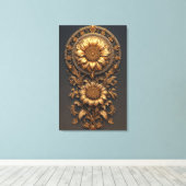 Ornate Gold Frame With Large Metallic Flower Medal Leinwanddruck (Insitu (Holzboden))