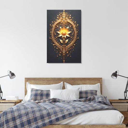 Ornate Gold Frame With Large Metallic Flower Medal Leinwanddruck (Insitu (Schlafzimmer))