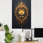 Ornate Gold Frame With Large Metallic Flower Medal Poster (Heimbüro)