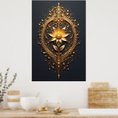 Ornate Gold Frame With Large Metallic Flower Medal Poster (Küche)