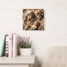 Ornate Gold Holy Family Relief Quadratische Wanduhr