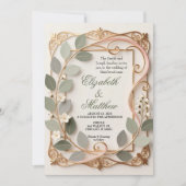 Ornate Gold Scrollwork Pink Botanical Wedding Einladung (Vorderseite)