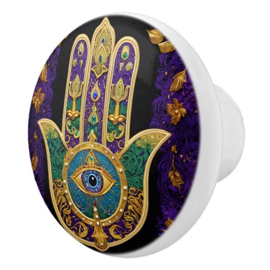  Ornate Gold Third Eye Hamsa Keramikknauf (Rechts)