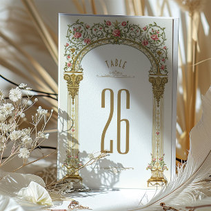 Ornate Goldene Bogen & Rosa Rosen Tischnummer