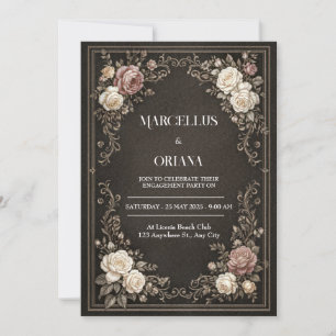 Ornate Goldene Schriftrolle Vintage Noir Rosenrahm Einladung