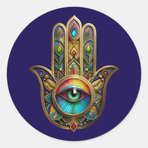 Ornate Goldfarbene Hamsa Grün auf Rotem Dritten Au Runder Aufkleber