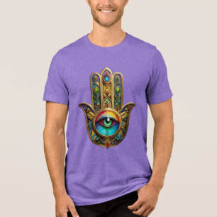 Ornate Goldfarbene Hamsa Grün auf Rotem Dritten Au Tri-Blend Shirt