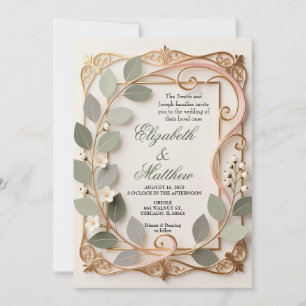 Ornate Goldverzierung Rosa Botanische Hochzeit Einladung