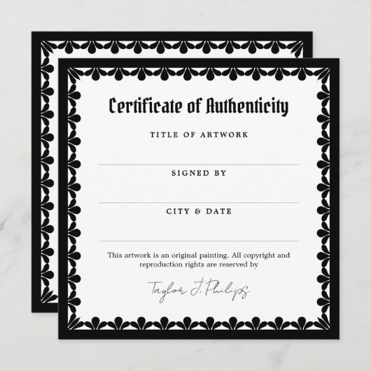 Ornate Gothic Font Certificate of Authenticity (Vorne/Hinten)