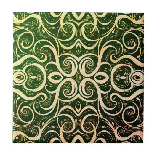 Ornate Green and Gold Tile Design Fliese (Vorderseite)