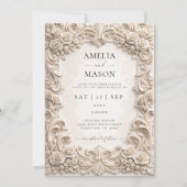 Ornate Ivory Baroque Floral Wedding Invitation Einladung (Vorderseite)