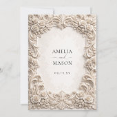 Ornate Ivory Baroque Floral Wedding Invitation Einladung (Rückseite)