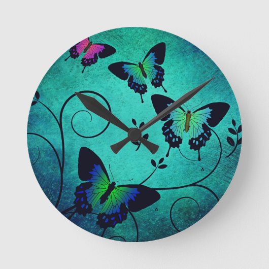 Ornate Jewel Butterflies Runde Wanduhr (Vorderseite)