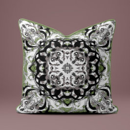 Ornate Mandala Decorative Pillow in Olive Green Kissen