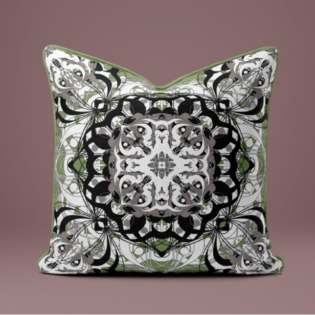 Ornate Mandala Decorative Pillow in Olive Green Kissen (Von Creator hochgeladen)
