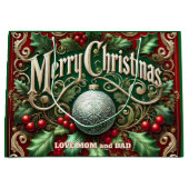 Ornate Merry Christmas Tree Große Geschenktüte (Vorderseite)