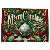 Ornate Merry Christmas Tree Große Geschenktüte (Rückseite)