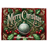 Ornate Merry Christmas Tree Große Geschenktüte (Rückseite)