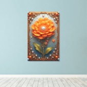 Ornate Orange Flower Artwork in Gold Frame Leinwanddruck (Insitu (Holzboden))
