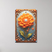 Ornate Orange Flower Artwork in Gold Frame Leinwanddruck (Vorderseite)