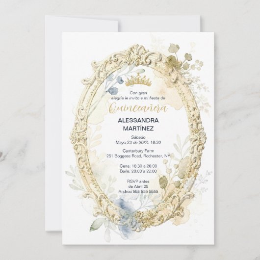 Ornate Oval Frame Quinceañera Exquisite Tiara Einladung (Vorderseite)
