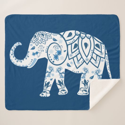 Ornate Patterned Blue Elephant Sherpadecke (Vorderseite (Horizontal))