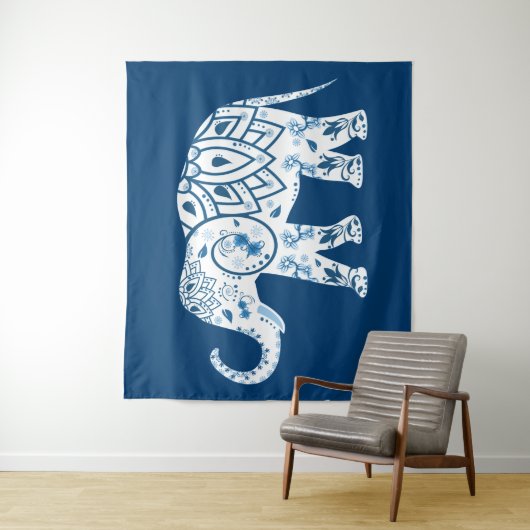 Ornate Patterned Blue Elephant Wandteppich (Beispiel)