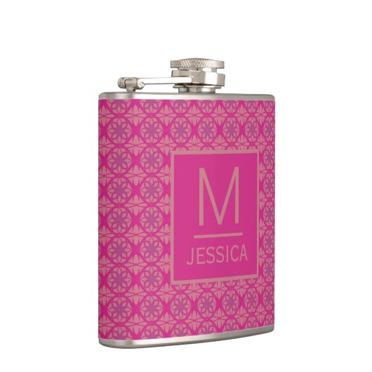 Ornate Pink Purple Geometric Pattern Personalised Flachmann (Rechts)