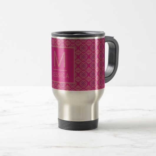 Ornate Pink Purple Geometric Pattern Personalised Reisebecher (VorderseiteRechts)
