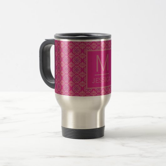 Ornate Pink Purple Geometric Pattern Personalised Reisebecher (Vorderseite Links)