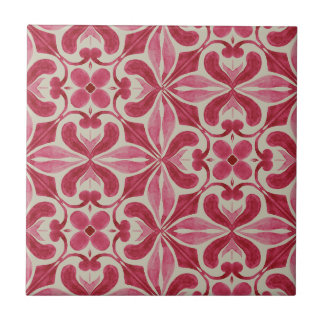 Ornate Red Azulejo Pattern with Floral Motifs Fliese